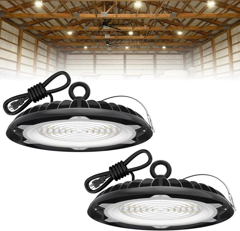 Hyperlite High Bay LED Lights: 2-Pack 250W UFO LED Light with Plug & Play Plug - 5000K IP65 Waterproof Shatterproof Lighting Fixture - Image 1